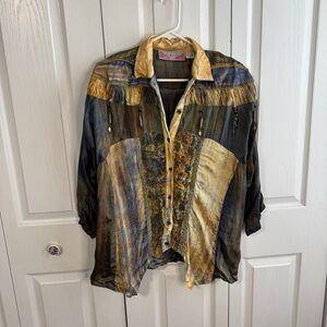 Jakelin Sport beaded lace accent multicolor blouse size small